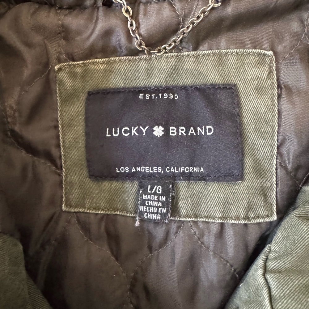 Lucky Brand Women’s Utility Jacket Olive Green Hooded Anorak Coat L - Picture 11 of 13